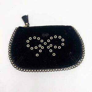 Anya Hindmarch Black Velvet Signature Bow Grommet Zip Top Pouch